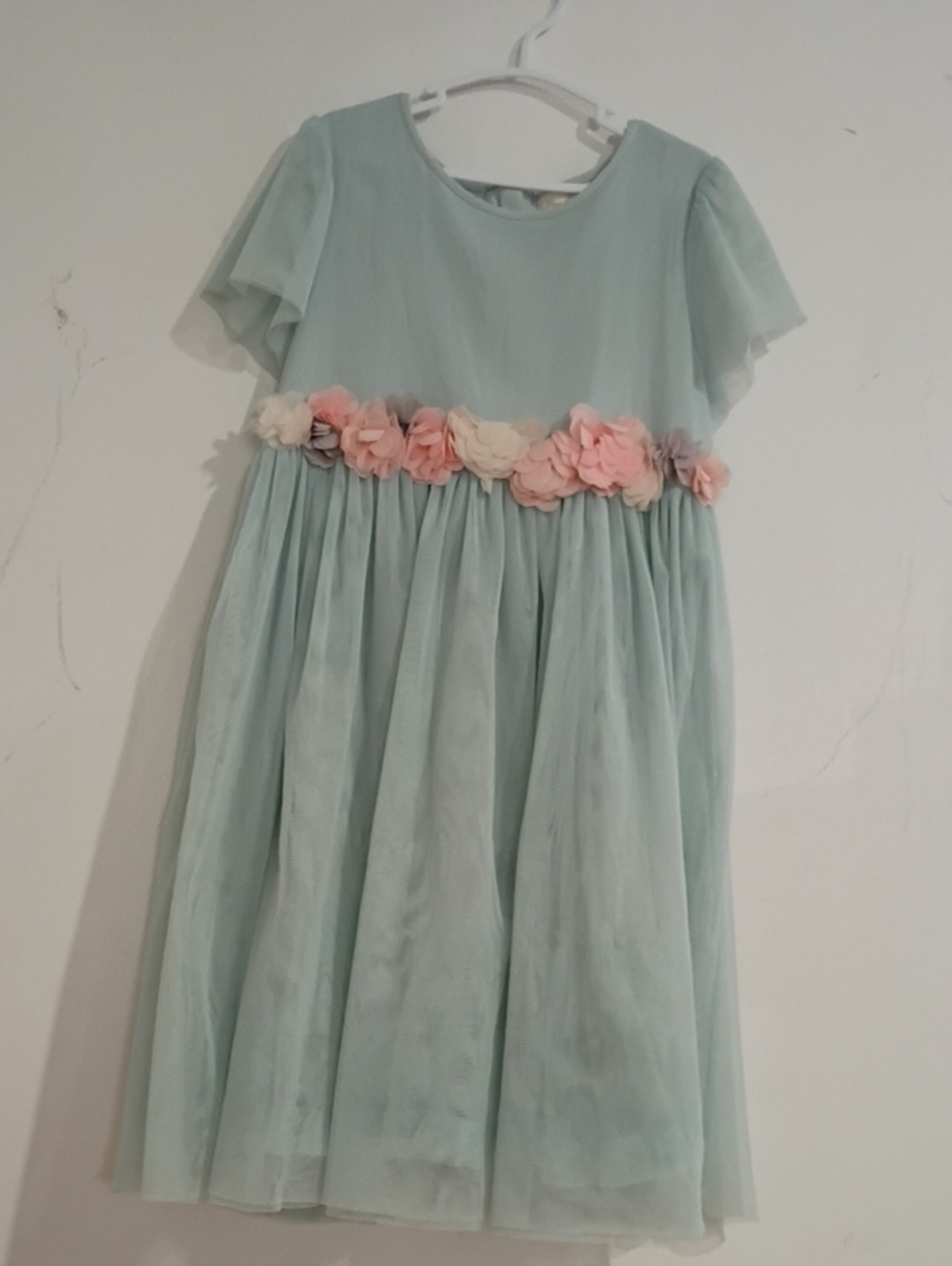 Mini Boden Pale Mint Party Dress with Floral Waist